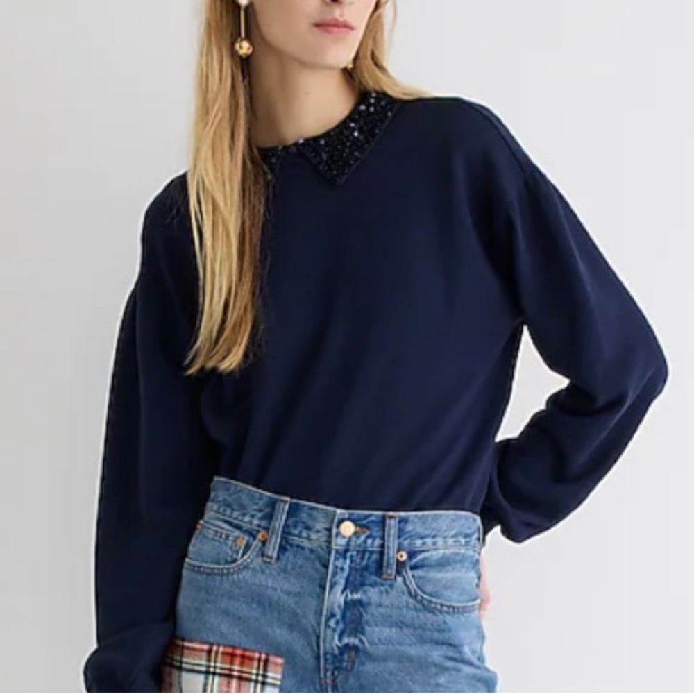 NWT JCREW Crewneck sweatshirt with crystal-embellished collar